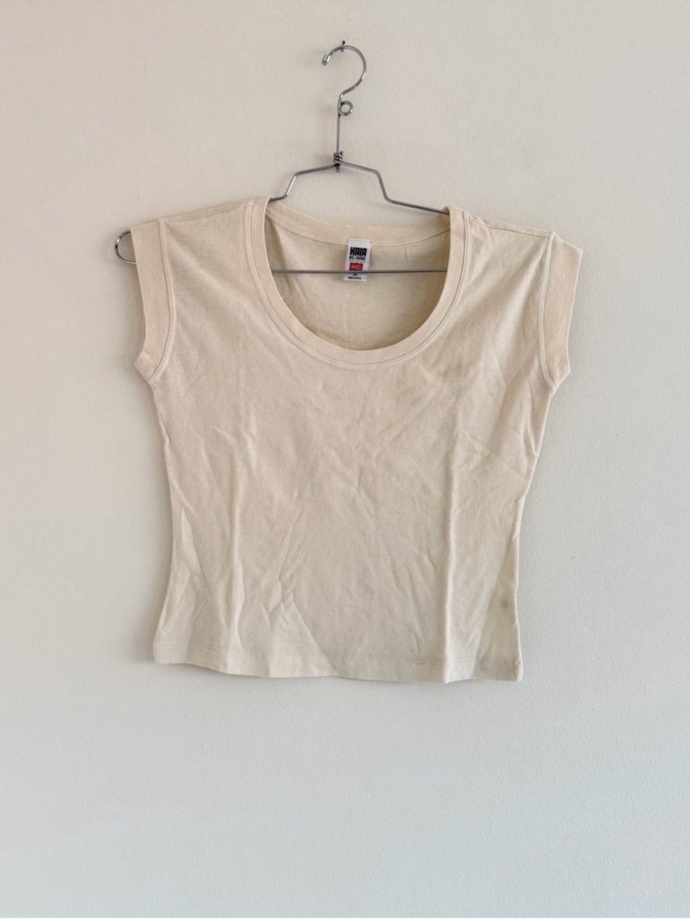 Re/Done Cream Scoop Neck Cap Sleeve Tee